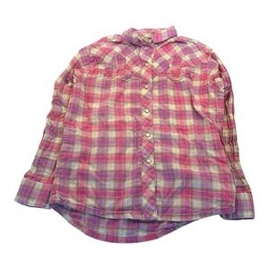 Vintage Girls Wrangler Pink Plaid Pearl Snap Flannel Western Shirt Size Small/6